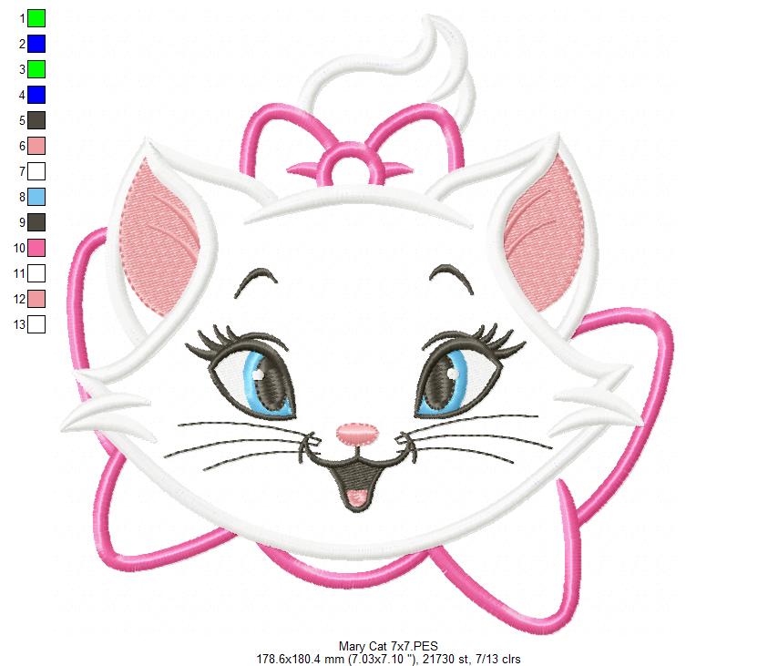 Sweet Marie Cat - Appliqué - Machine Embroidery Design