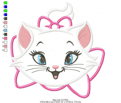 Sweet Marie Cat - Appliqué - Machine Embroidery Design