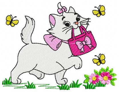 Cute Cat Girl Carrying a Purse - Fill Stitch - Machine Embroidery Design