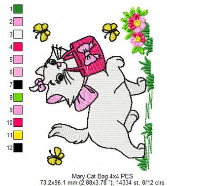 Cute Cat Girl Carrying a Purse - Fill Stitch - Machine Embroidery Design