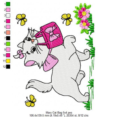 Cute Cat Girl Carrying a Purse - Fill Stitch - Machine Embroidery Design