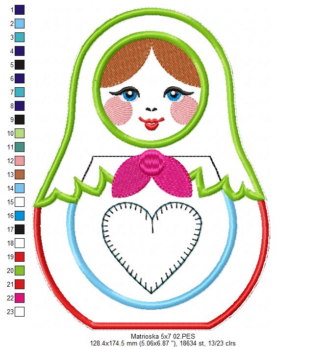 Matrioska Ornaments Set of 3 Designs - ITH Project - Machine Embroidery Design