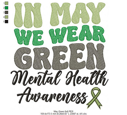 In May We Wear Green - Rippled Stitch - Machine Embroidery Design