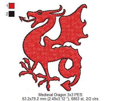 Medieval Dragon - Fill Stitch - Machine Embroidery Design