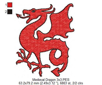 Medieval Dragon - Fill Stitch - Machine Embroidery Design
