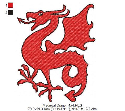 Medieval Dragon - Fill Stitch - Machine Embroidery Design