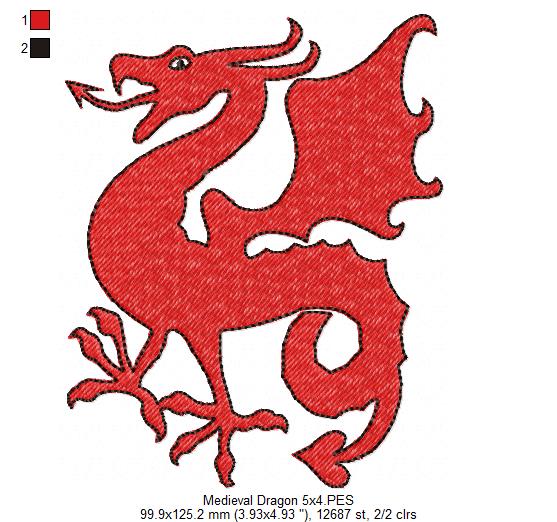 Medieval Dragon - Fill Stitch - Machine Embroidery Design