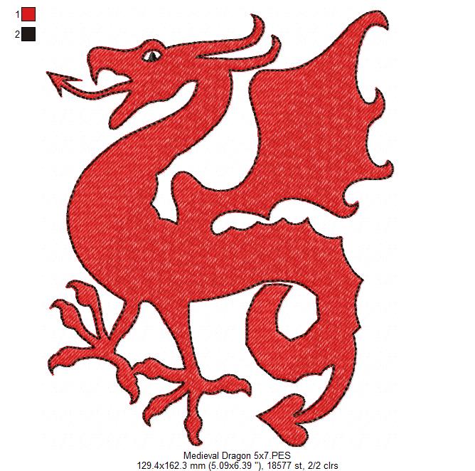 Medieval Dragon - Fill Stitch - Machine Embroidery Design