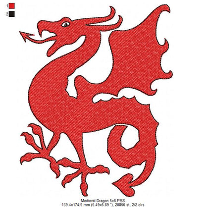 Medieval Dragon - Fill Stitch - Machine Embroidery Design