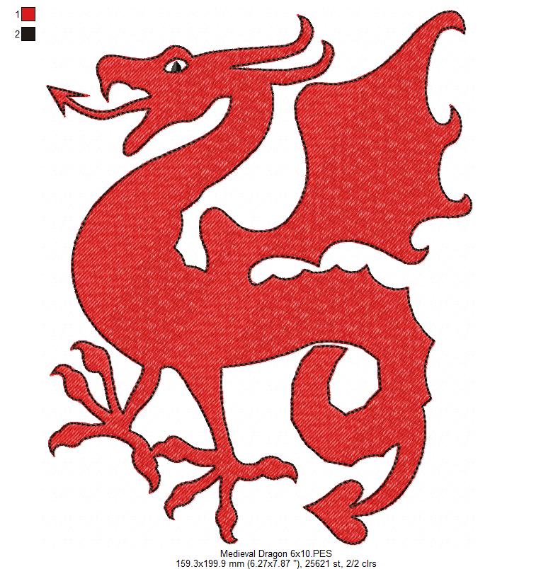 Medieval Dragon - Fill Stitch - Machine Embroidery Design