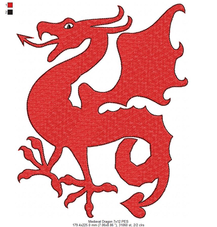 Medieval Dragon - Fill Stitch - Machine Embroidery Design
