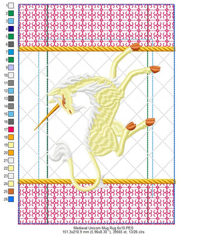 Medieval Unicorn Mug Rug - ITH Project - Machine Embroidery Design