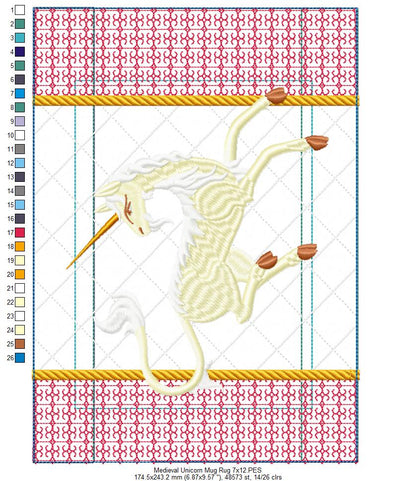 Medieval Unicorn Mug Rug - ITH Project - Machine Embroidery Design