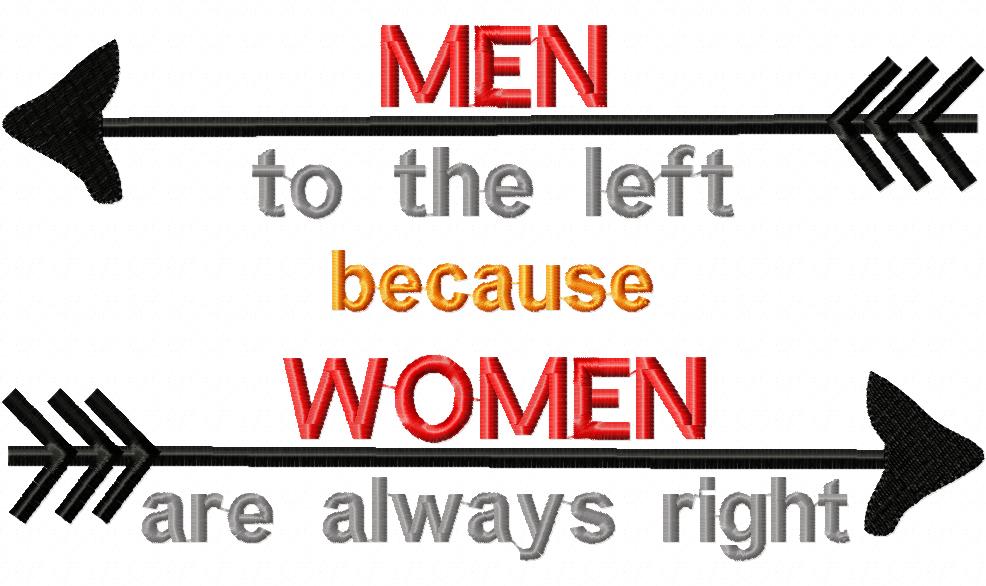 Funny Men to the Left Women Right – Satin Stitch - Machine Embroidery Design