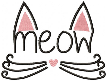 Cute Meow Cat Face - Satin Stitch – Machine Embroidery Design