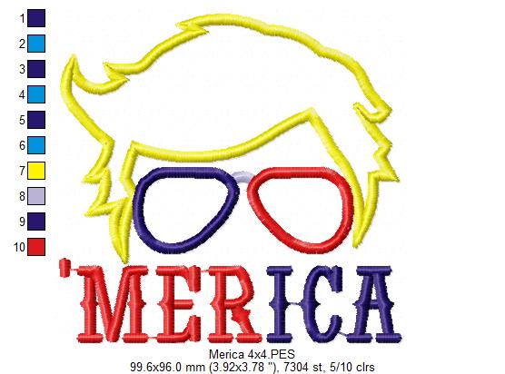 Patriotic 'Merica - Applique - Machine Embroidery Design