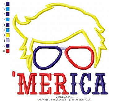 Patriotic 'Merica - Applique - Machine Embroidery Design