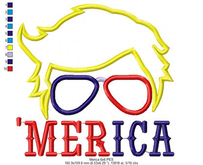 Patriotic 'Merica - Applique - Machine Embroidery Design
