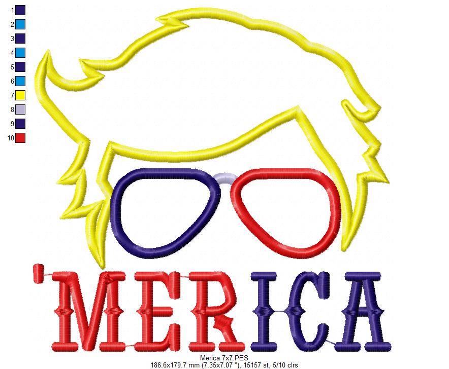 Patriotic 'Merica - Applique - Machine Embroidery Design