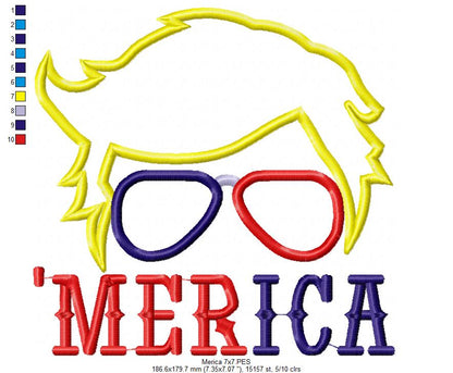 Patriotic 'Merica - Applique - Machine Embroidery Design