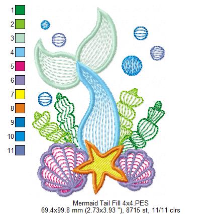 Mermaid Tail - Fill Stitch - Machine Embroidery Design