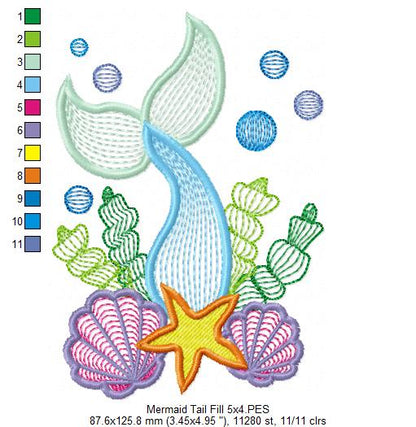 Mermaid Tail - Fill Stitch - Machine Embroidery Design