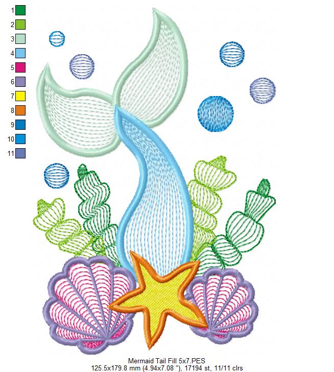 Mermaid Tail - Fill Stitch - Machine Embroidery Design