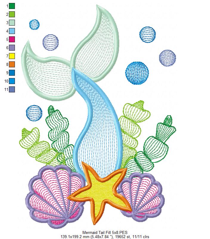 Mermaid Tail - Fill Stitch - Machine Embroidery Design