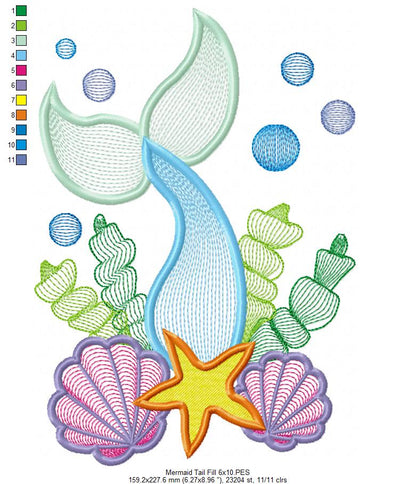 Mermaid Tail - Fill Stitch - Machine Embroidery Design