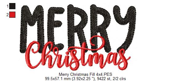 Merry Christmas - Fill Stitch - Machine Embroidery Design