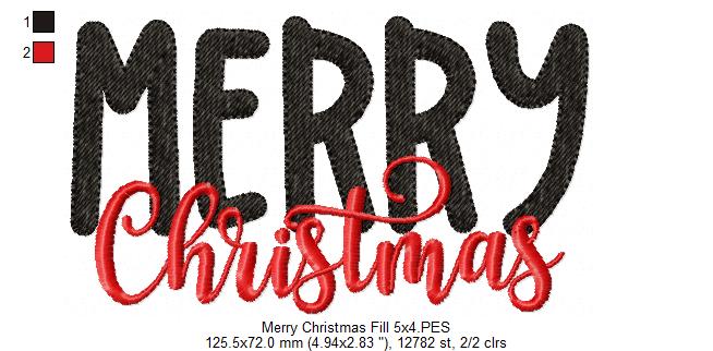 Merry Christmas - Fill Stitch - Machine Embroidery Design