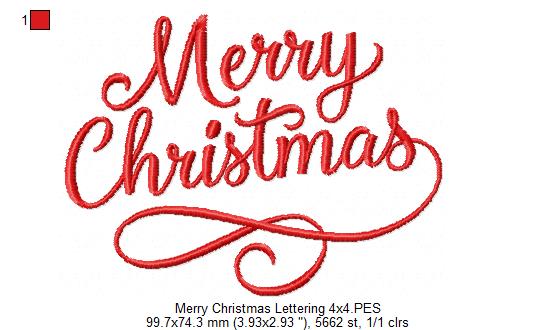 Merry Christmas Lettering - Fill Stitch - Machine Embroidery Design