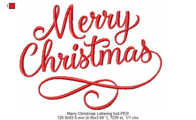 Merry Christmas Lettering - Fill Stitch - Machine Embroidery Design