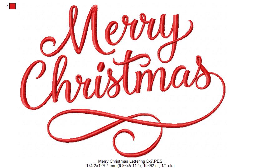 Merry Christmas Lettering - Fill Stitch - Machine Embroidery Design