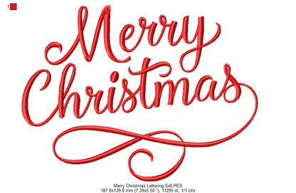 Merry Christmas Lettering - Fill Stitch - Machine Embroidery Design