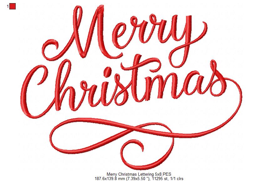 Merry Christmas Lettering - Fill Stitch - Machine Embroidery Design