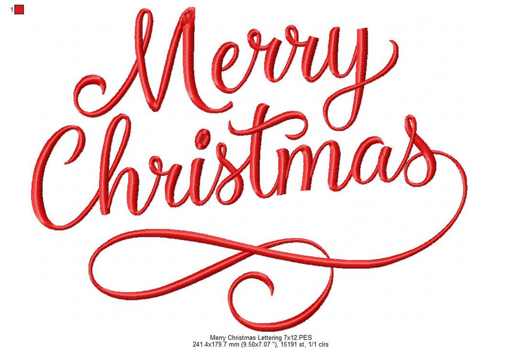 Merry Christmas Lettering - Fill Stitch - Machine Embroidery Design