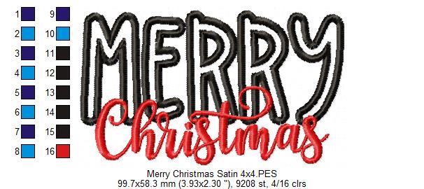 Merry Christmas - Applique - Machine Embroidery Design