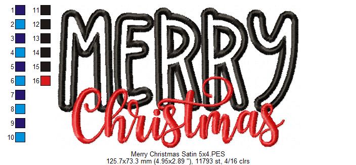 Merry Christmas - Applique - Machine Embroidery Design