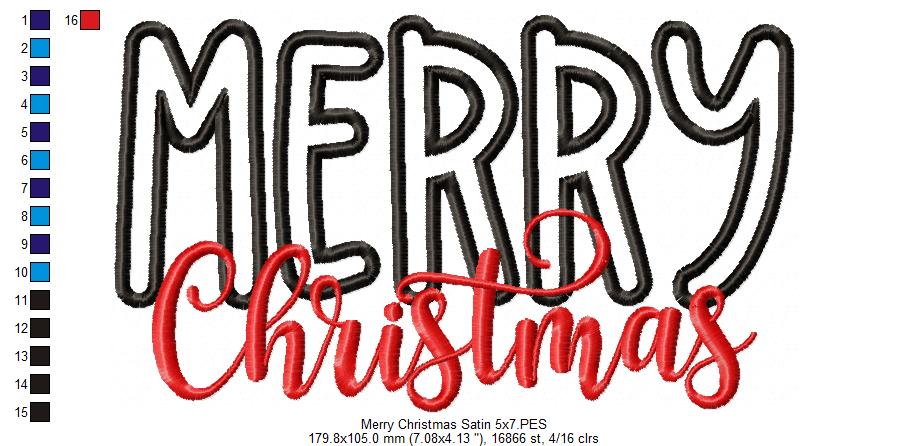 Merry Christmas - Applique - Machine Embroidery Design