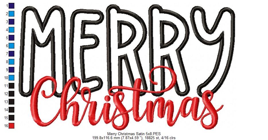 Merry Christmas - Applique - Machine Embroidery Design