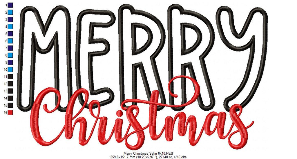 Merry Christmas - Applique - Machine Embroidery Design