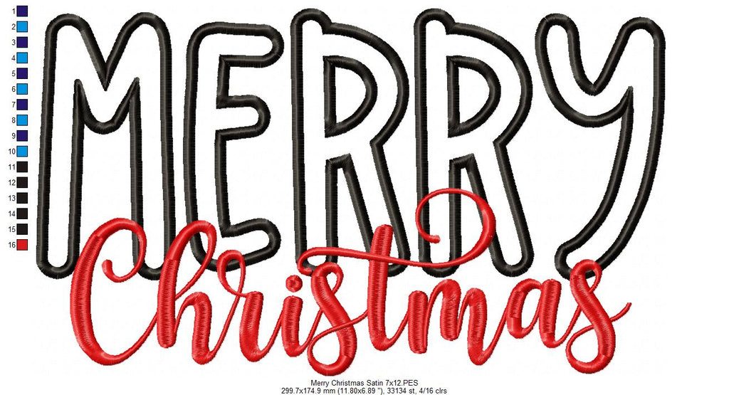 Merry Christmas - Applique - Machine Embroidery Design