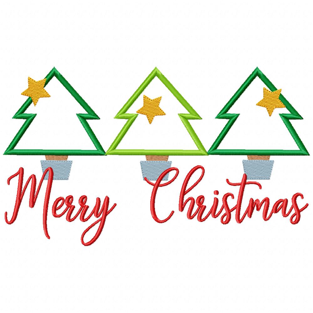 Merry Christmas Trees - Applique - Machine Embroidery Design