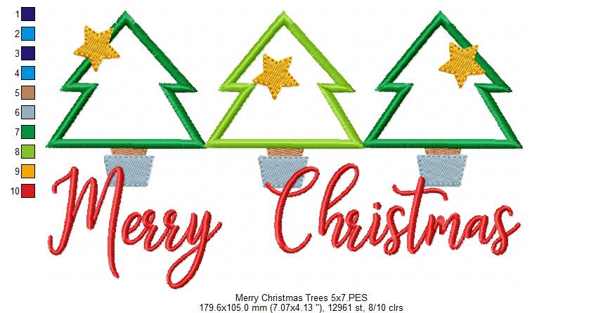 Merry Christmas Trees - Applique - Machine Embroidery Design