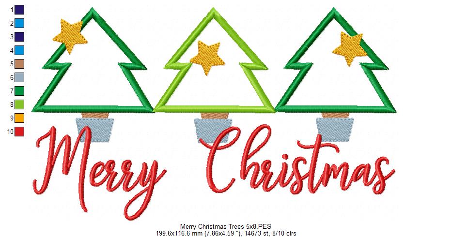 Merry Christmas Trees - Applique - Machine Embroidery Design