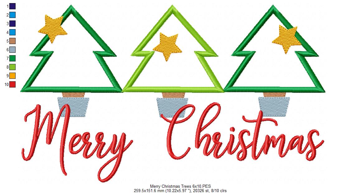 Merry Christmas Trees - Applique - Machine Embroidery Design