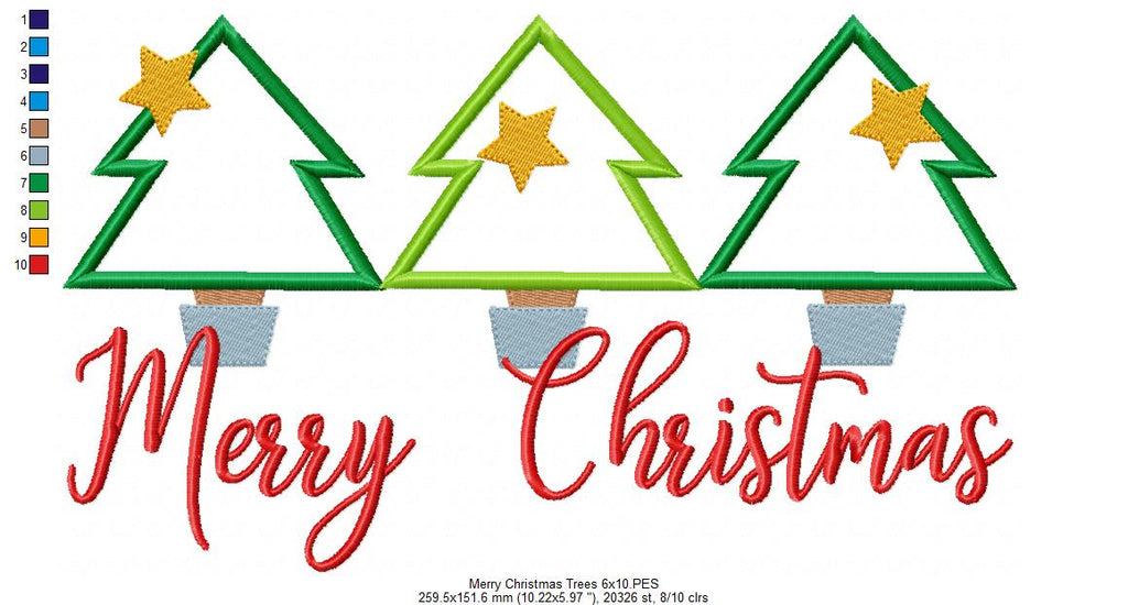 Merry Christmas Trees - Applique - Machine Embroidery Design