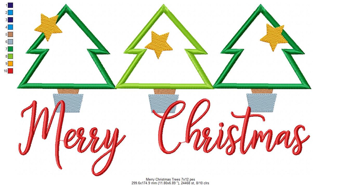 Merry Christmas Trees - Applique - Machine Embroidery Design