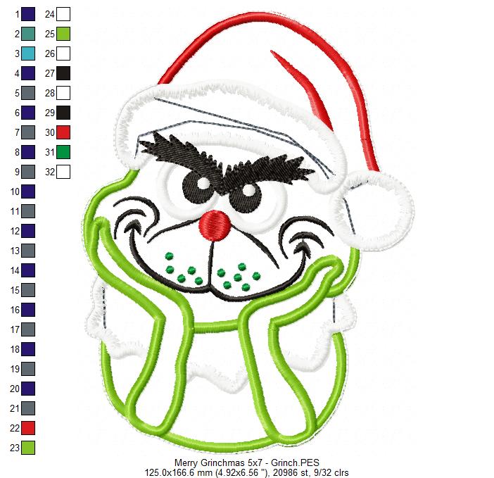 Merry Grinchmas Ornament - ITH Project - Machine Embroidery Design